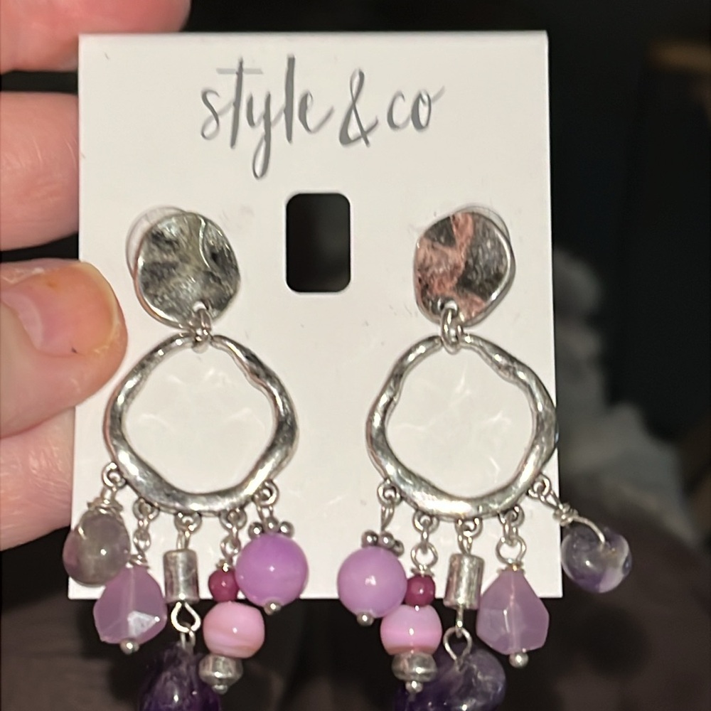 Style & Co. Silver and Purple & Pink Dangle Earrings